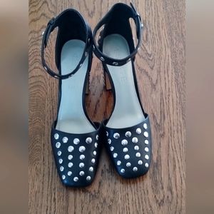 1.STATE Rida Studded Block Heel Ankle Strap Square Toe Size: 8/38